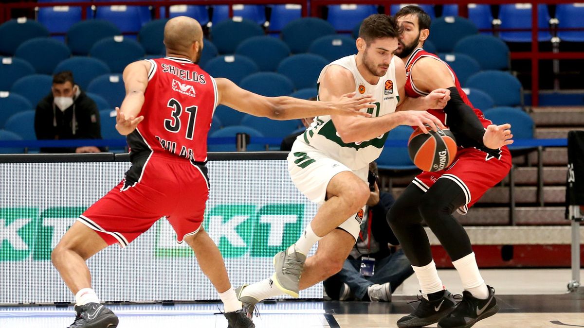 Ioannis Papapetrou, #10 of Panathinaikos Opap Athens in action during the 2020/2021 Turkish Airlines EuroLeague Regular Season Round 12 match between AX Armani Exchange Milan and Panathinaikos Opap Athens at Mediolanum Forum on December 03, 2020 in Milan