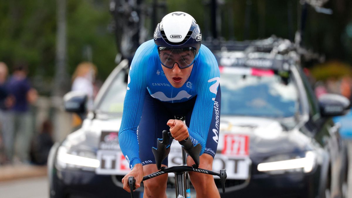 Team Movistar rider Spain's Marc Soler competes in the first stage of the Giro d'Italia 2021 cycling race, a 8.6 km individual time trial on May 8, 2021 in Turin. (Photo by Luca Bettini / AFP) (Photo by LUCA BETTINI/AFP via Getty Images)