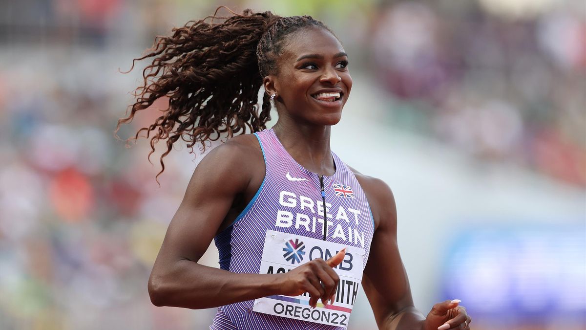 Dina Asher-Smith of Team Great Britain reacts after competing in the Women’s 100 Meter heats on day two of the World Athletics Championships Oregon22 at Hayward Field on July 16, 2022 in Eugene, Oregon.