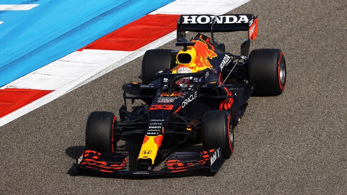 Max Verstappen of the Netherlands driving the (33) Red Bull Racing RB16B Honda on track during practice ahead of the F1 Grand Prix of Bahrain at Bahrain International Circuit on March 26, 2021 in Bahrain