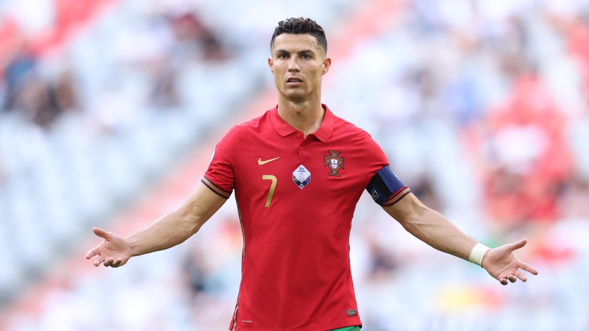 Cristiano Ronaldo of Portugal reacts during the UEFA Euro 2020 Championship Group F match between Portugal and Germany at Football Arena Munich on June 19, 2021 in Munich, Germany