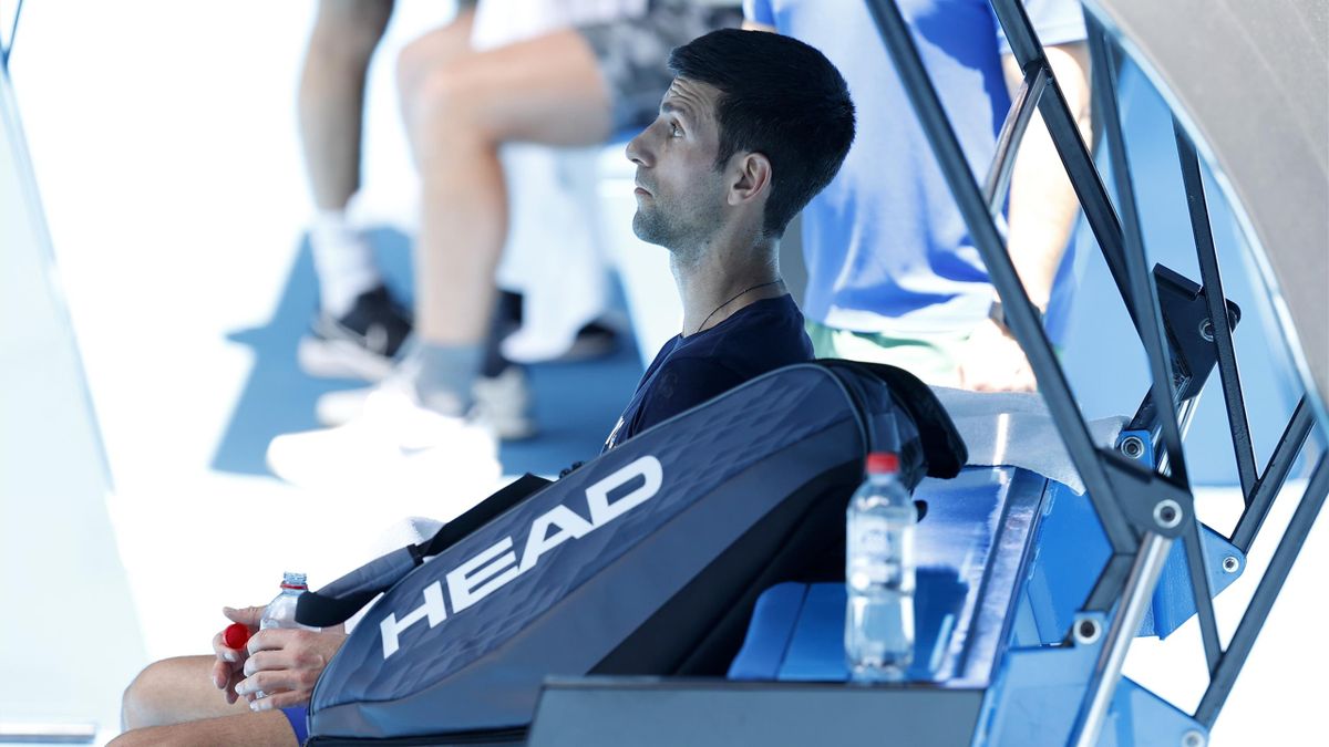 Novak Djokovic of Serbia is seen during a practice session ahead of the 2022 Australian Open at Melbourne Park on January 12, 2022 in Melbourne, Australia