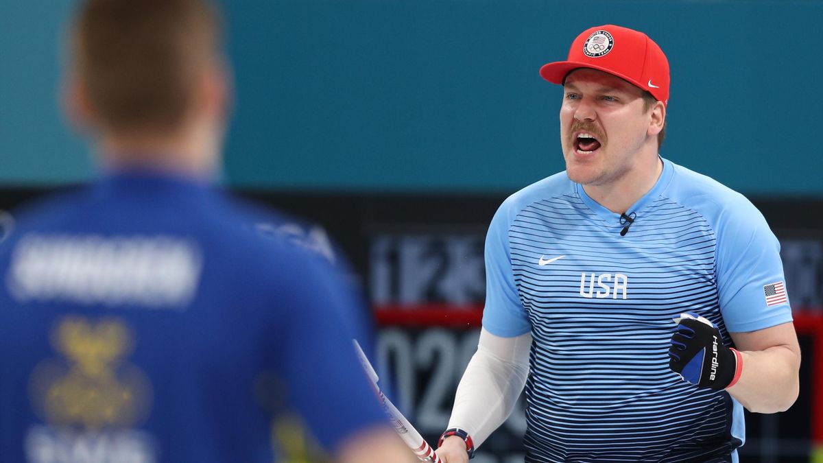 Matt Hamilton of the United States reacts during the game against Sweden during the Curling Men's Gold Medal game on day fifteen of the PyeongChang 2018 Winter Olympic Games (Getty Images)
