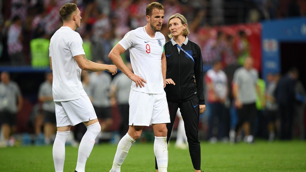 Harry Kane of England looks dejected following his sides defeat in the 2018 FIFA World Cup Russia Semi Final match between England and Croatia at Luzhniki Stadium on July 11, 2018 in Moscow, Russia.