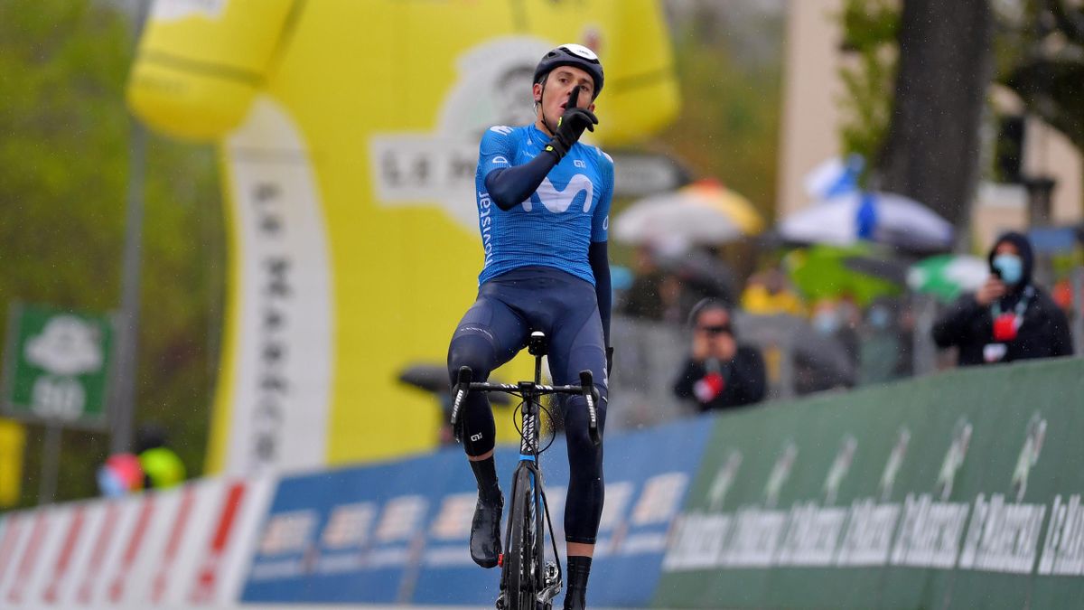Marc Soler (Movistar) savoure sa victoire en solitaire lors de la 3e étape du Tour de Romandie 2021
