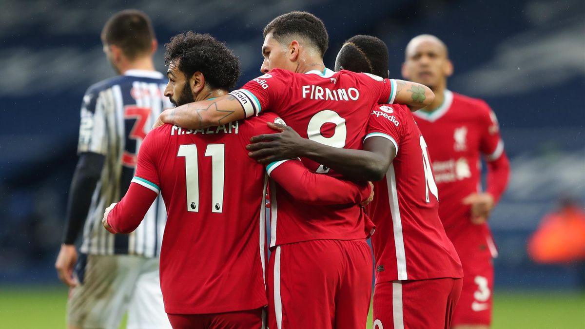 Mohamed Salah of Liverpool celebrates after scoring a goal to make it 1-1 during the Premier League match between West Bromwich Albion and Liverpool at The Hawthorns on May 16, 2021 in West Bromwich, United Kingdom