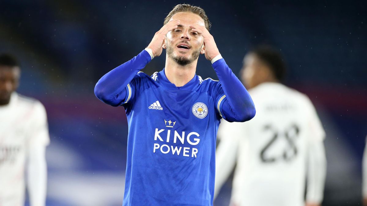 Leicester's James Maddison reacts after a missed chance against Arsenal