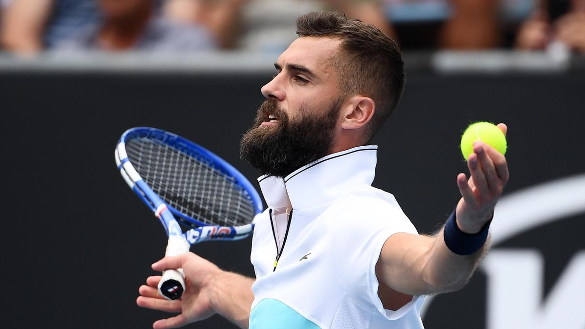 MELBOURNE, AUSTRALIA - JANUARY 22: Benoit Paire of France celebrates after winning a point during his Men's Singles second round match against Marin Cilic of Croatia on day three of the 2020 Australian Open at Melbourne Park on January 22, 2020 in Melbour