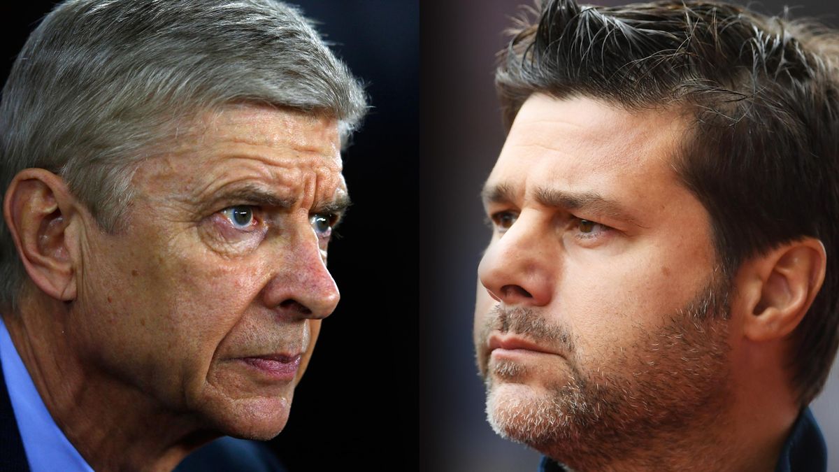 Arsene Wenger manager of Arsenal and Mauricio Pochettino, Manager of Tottenham Hotspur.