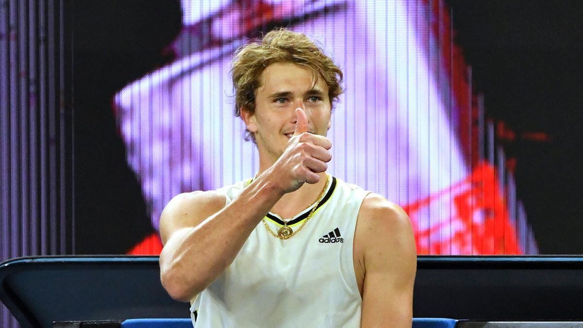 Germany's Alexander Zverev celebrates his victory over Serbia's Dusan Lajovic during their men's singles match on day seven of the Australian Open tennis tournament in Melbourne