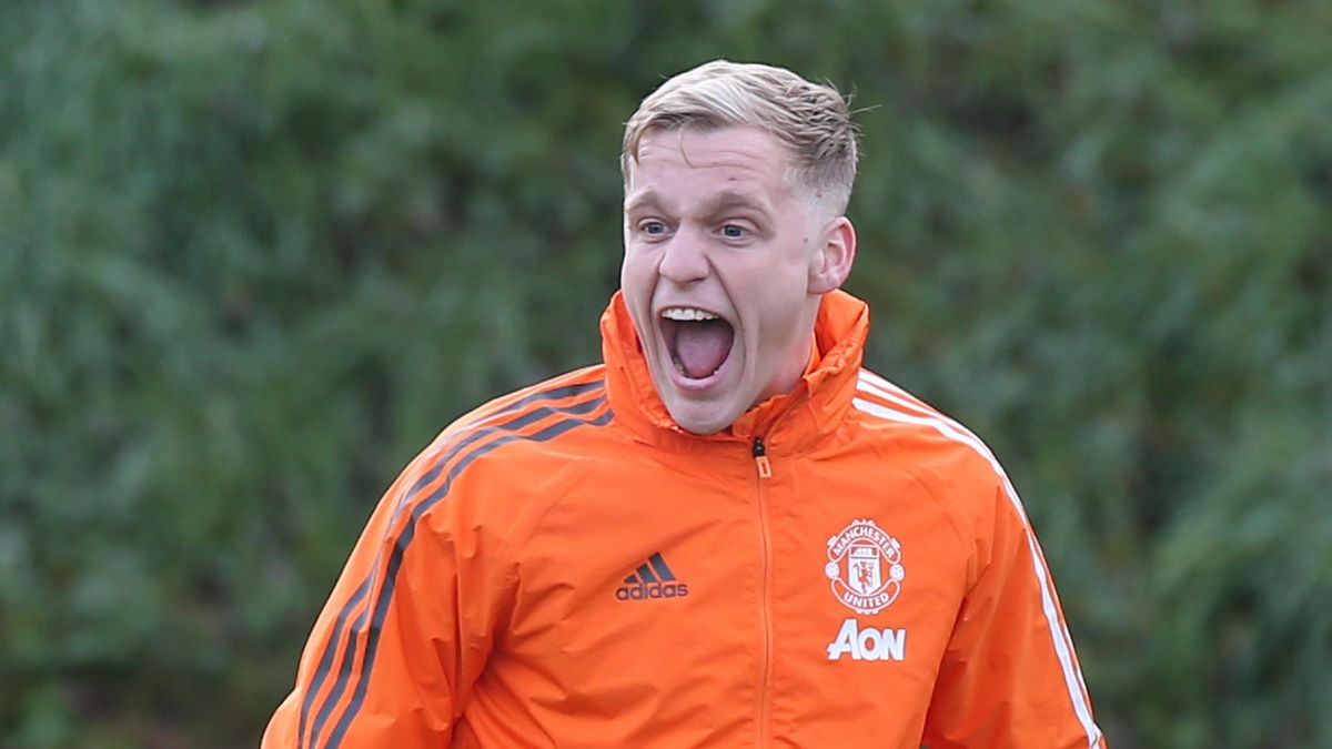 Donny van de Beek of Manchester United in action during a first team training session