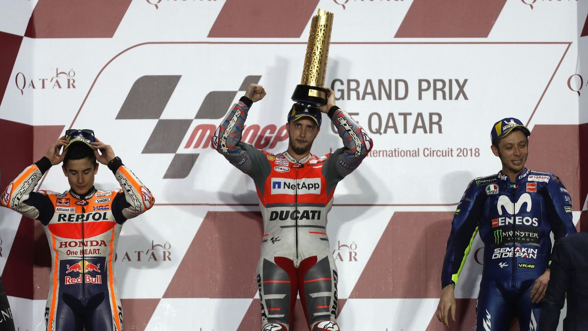 Marc Marquez (Honda HRC), Andrea Dovizioso (Ducati Team), Valentino Rossi (Yamaha Factory) - GP of Qatar 2018