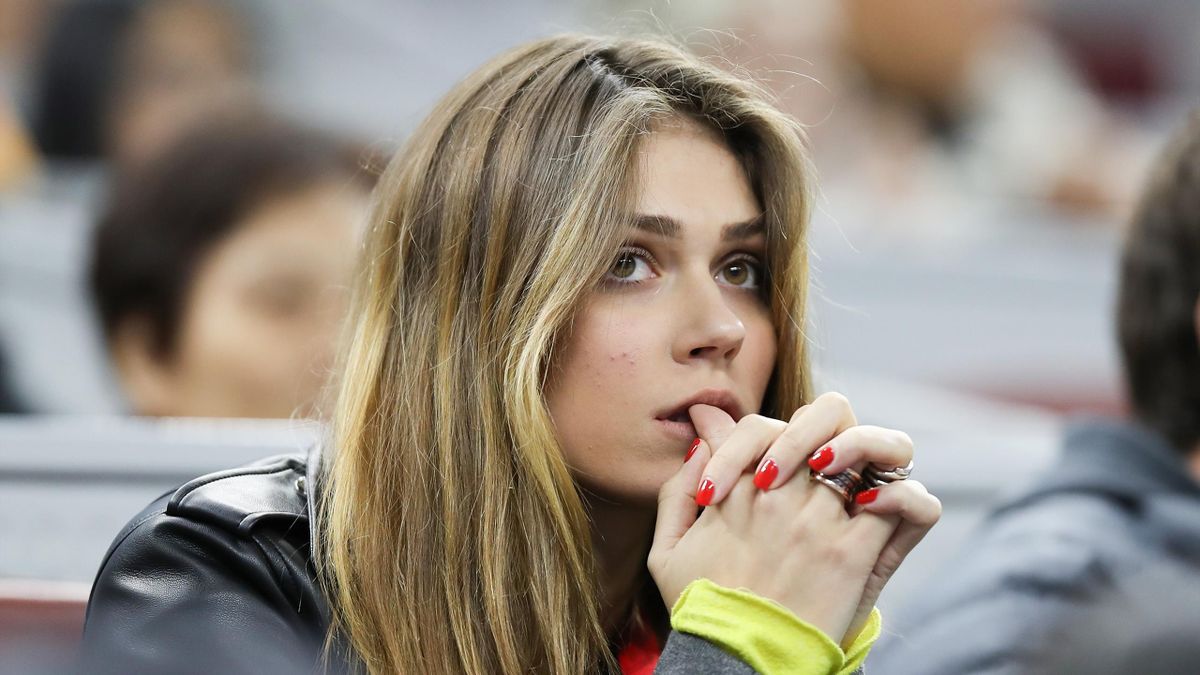 Olga Sharypova, girlfriend of Alexander Zverev of Germany, watches him play his Men's singles Semifinals match against Stefanos Tsitsipas of Greece in 2019
