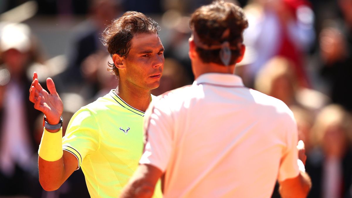 Rafael Nadal (L) after his win over Roger Federer