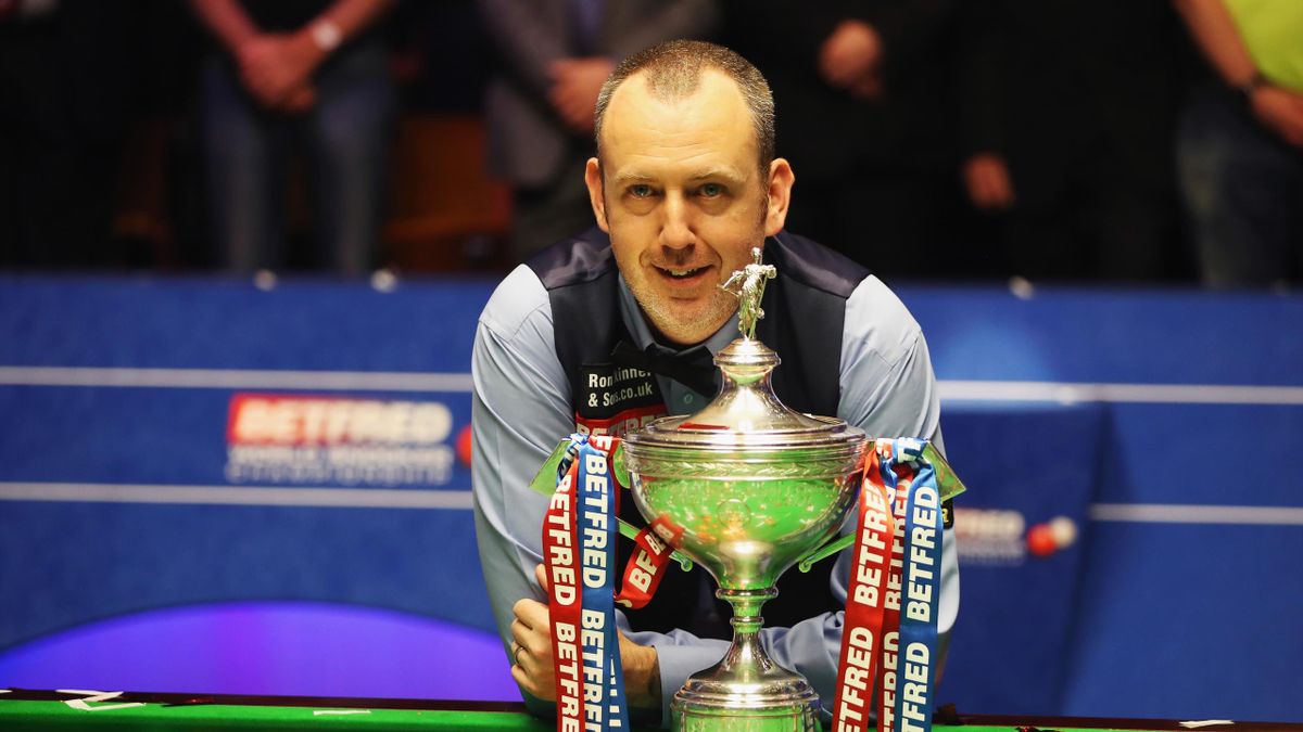 SHEFFIELD, ENGLAND - MAY 07: Mark Williams of Wales pose for a picture with his trophy during day seventeen of World Snooker Championship after winning the tournament at Crucible Theatre on May 7, 2018 in Sheffield, England.