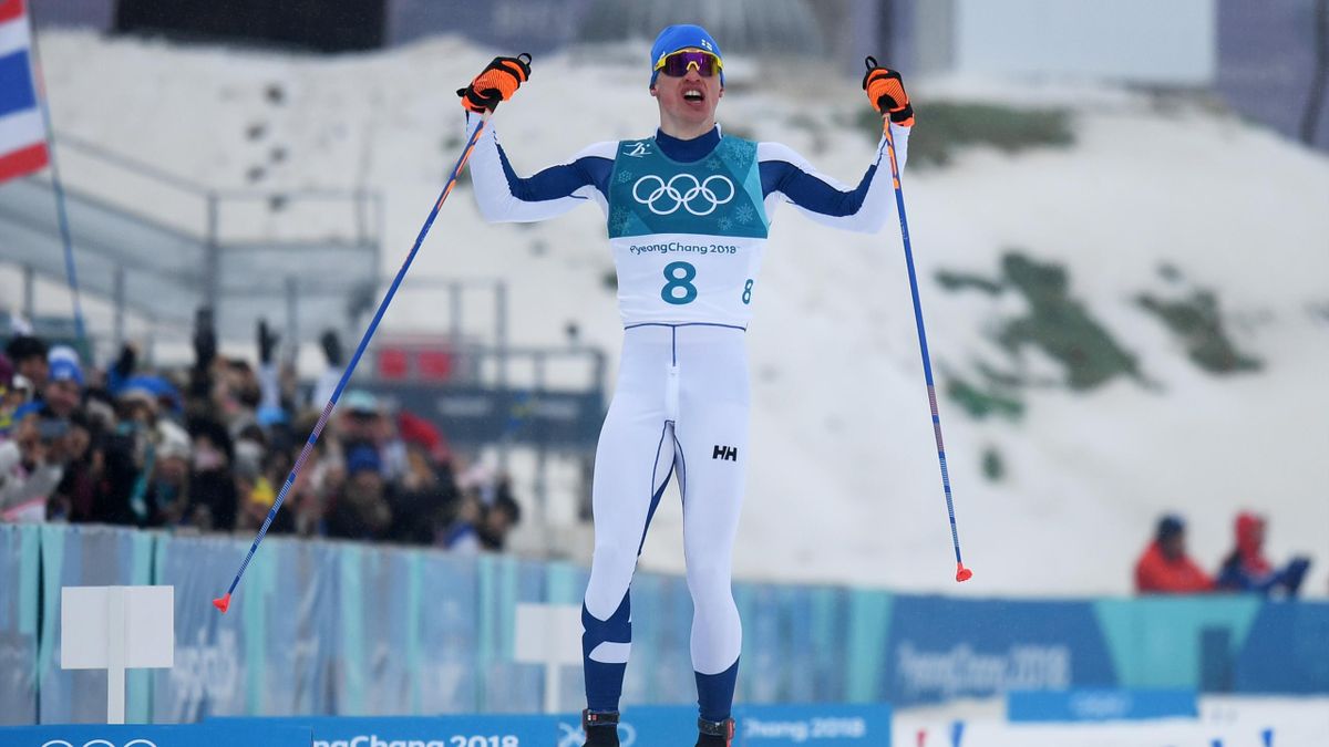 Iivo Niskanen of Finland celebrates winning the gold medal during the Men's 50km Mass Start Classic on day 15 of the PyeongChang 2018 Winter Olympic Games at Alpensia Cross-Country Centre on February 24, 2018 in Pyeongchang-gun, South Korea (Getty Images)