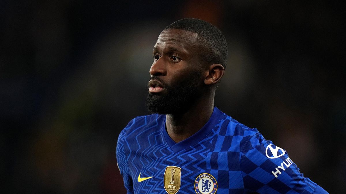Antonio Rudiger of Chelsea FC looks on during the UEFA Champions League Round Of Sixteen Leg One match between Chelsea FC and Lille OSC at Stamford Bridge on February 22, 2022 in London, England.