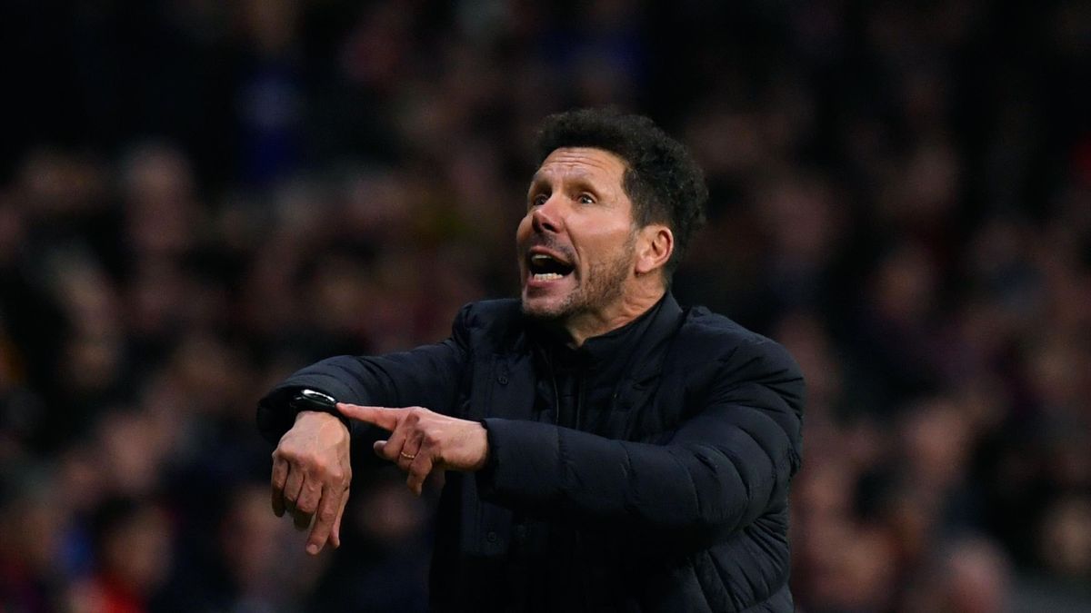 Atletico Madrid's Argentinian coach Diego Simeone gestures during the UEFA Champions League, round of 16, first leg football match between Club Atletico de Madrid and Liverpool FC at the Wanda Metropolitano stadium in Madrid on February 18, 2020