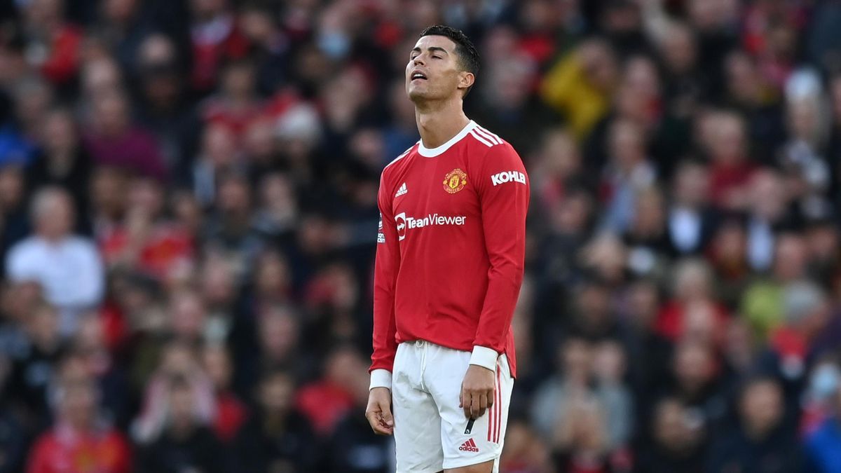 Cristiano Ronaldo of Manchester United is seen dejected during the Premier League match between Manchester United and Liverpool at Old Trafford on October 24, 2021 in Manchester, England