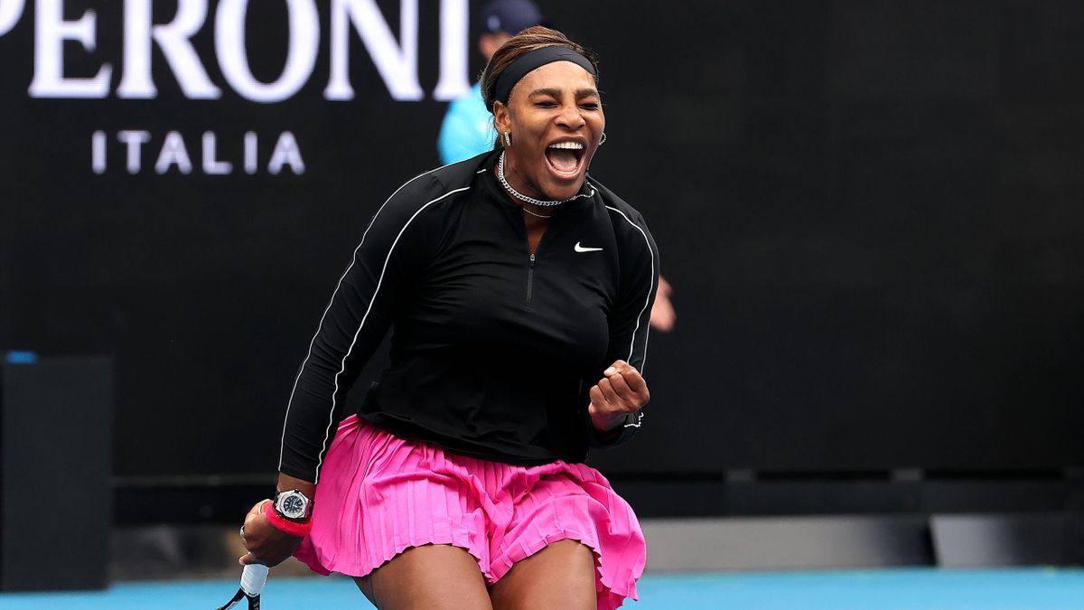 Serena Williams of the US reacts on a point against Australia's Daria Gavrilova during their Yarra Valley Classic women's singles tennis match in Melbourne on February 1, 2021.