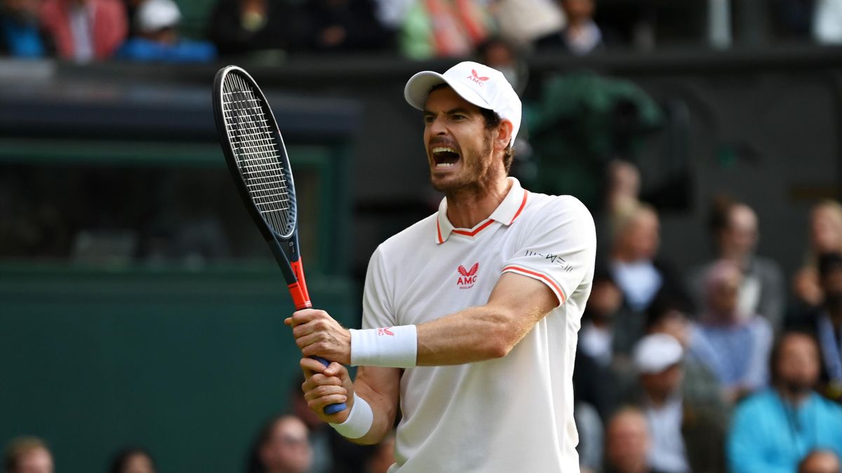 Andy Murray of Great Britain reacts in his Men's Singles Second Round match against Oscar Otte of Germany during Day Three of The Championships - Wimbledon 2021