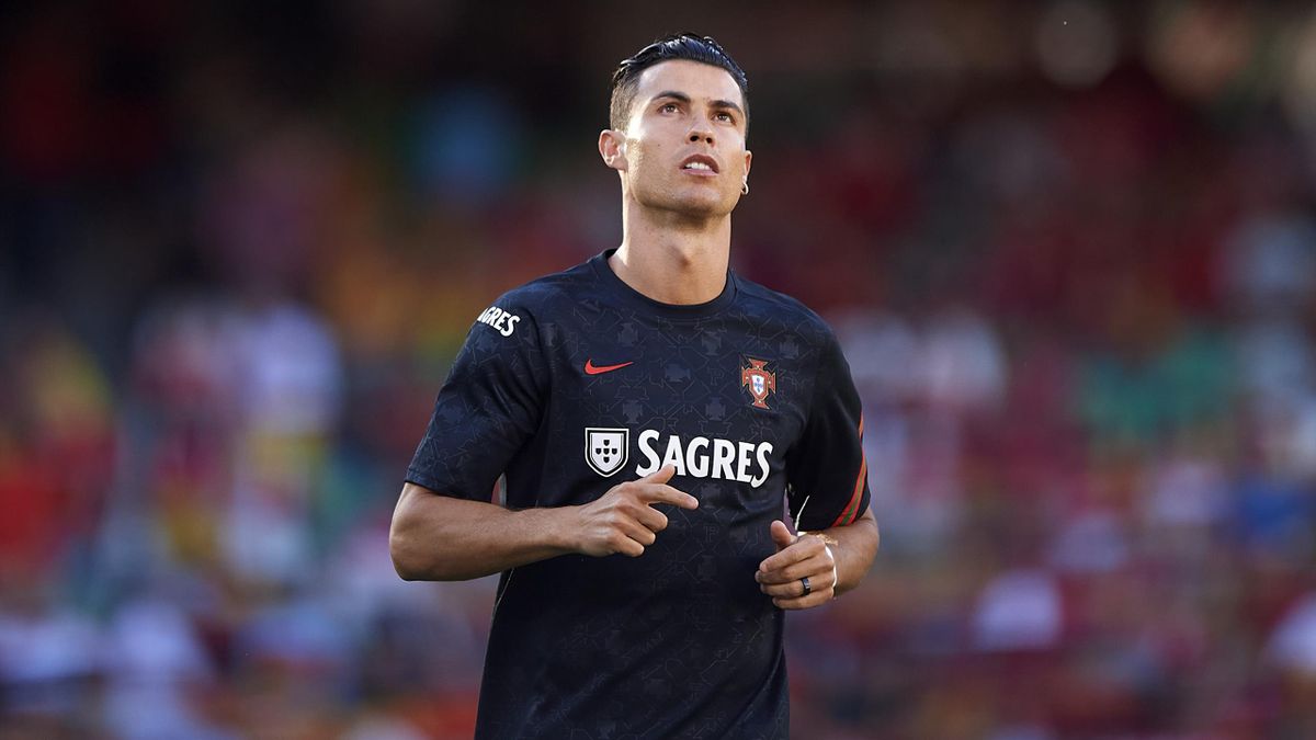 Cristiano Ronaldo of Portugal warms up prior to the UEFA Nations League League A Group 2 match between Spain and Portugal at Estadio Benito Villamarin on June 02, 2022 in Seville, Spain.