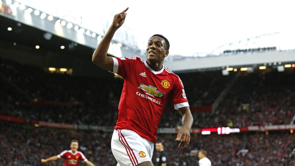 Anthony Martial celebrates his goal against Liverpool