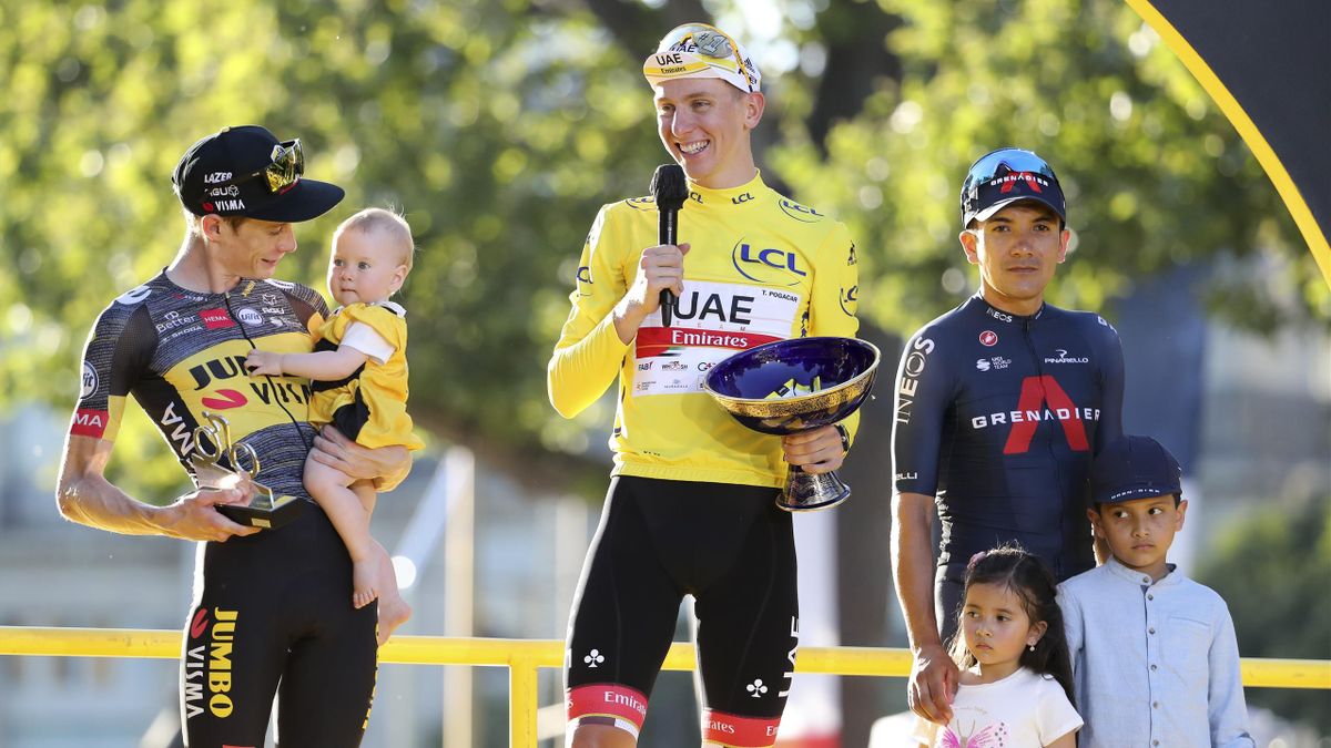 Tadej Pogacar stands atop the Tour de France podium, but could he one day win both Le Tour and Il Giro?