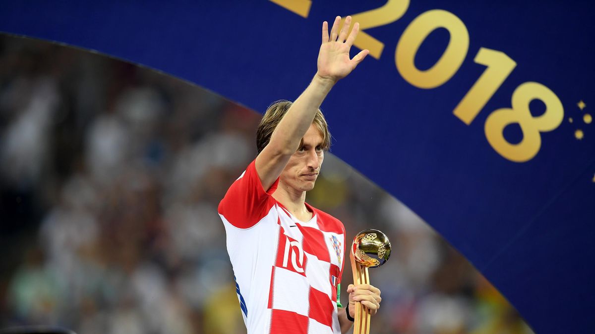 Luka Modric of Croatia poses with his Golden Ball award after the 2018 FIFA World Cup Final between France and Croatia at Luzhniki Stadium on July 15, 2018 in Moscow, Russia.
