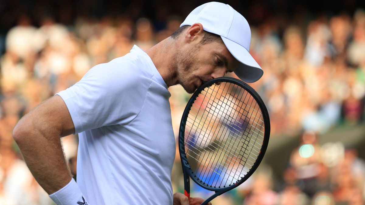 Andy Murray v John Isner mens singles match, Murray reacts to a missed opportunity during day three of The Championships Wimbledon 2022 at All England Lawn Tennis and Croquet Club on June 29, 2022 in London, England.