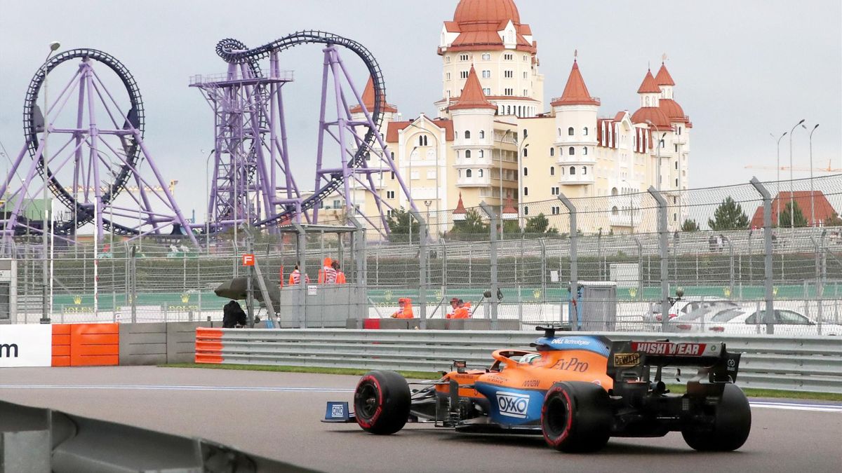 McLaren F1 Team driver Daniel Ricciardo of Australia competes in a qualifying session for the 2021 Formula One Russian Grand Prix, at the Sochi Autodrom racing circuit