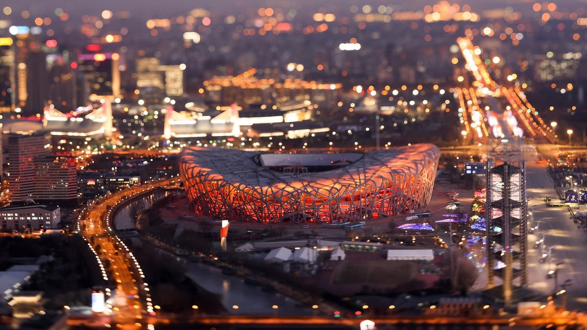 A general view the Birds Nest stadium, the venue for opening and closing ceremonies for the 2022 Winter Olympics at Beijing Olympic Tower