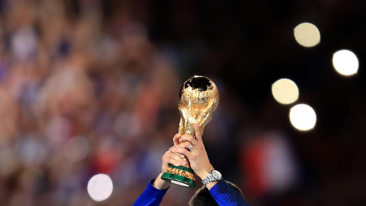 France goalkeeper Hugo Lloris lifts the FIFA World Cup trophy during the UEFA Nations League A group one match between France and Netherlands at Stade de France on September 9, 2018 in Paris, France.