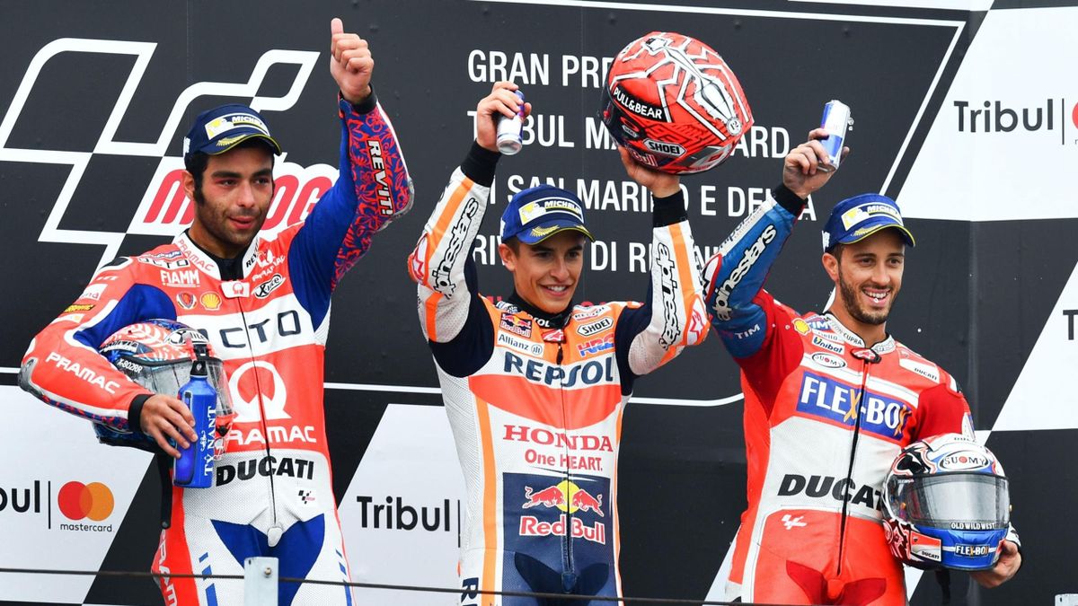 Danilo Petrucci (Ducati Team), Marc Marquez (Honda HRC), Andrea Dovizioso (Ducati Team) - Grand Prix of San Marino 2017