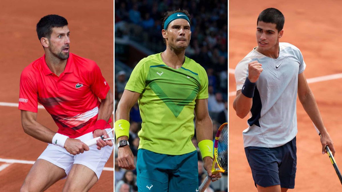 Novak Djokovic, Rafael Nadal y Carlos Alcaraz, Roland-Garros 2022