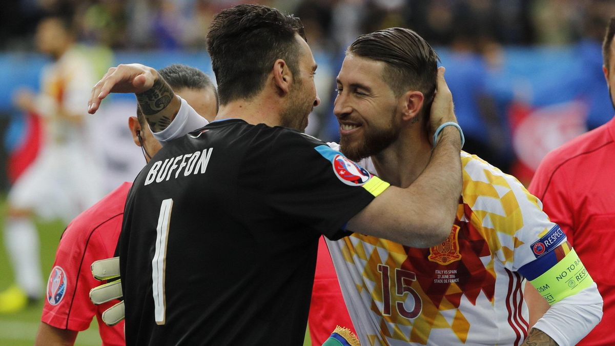 Gigi Buffon e Sergio Ramos in Italia-Spagna di Euro 2016