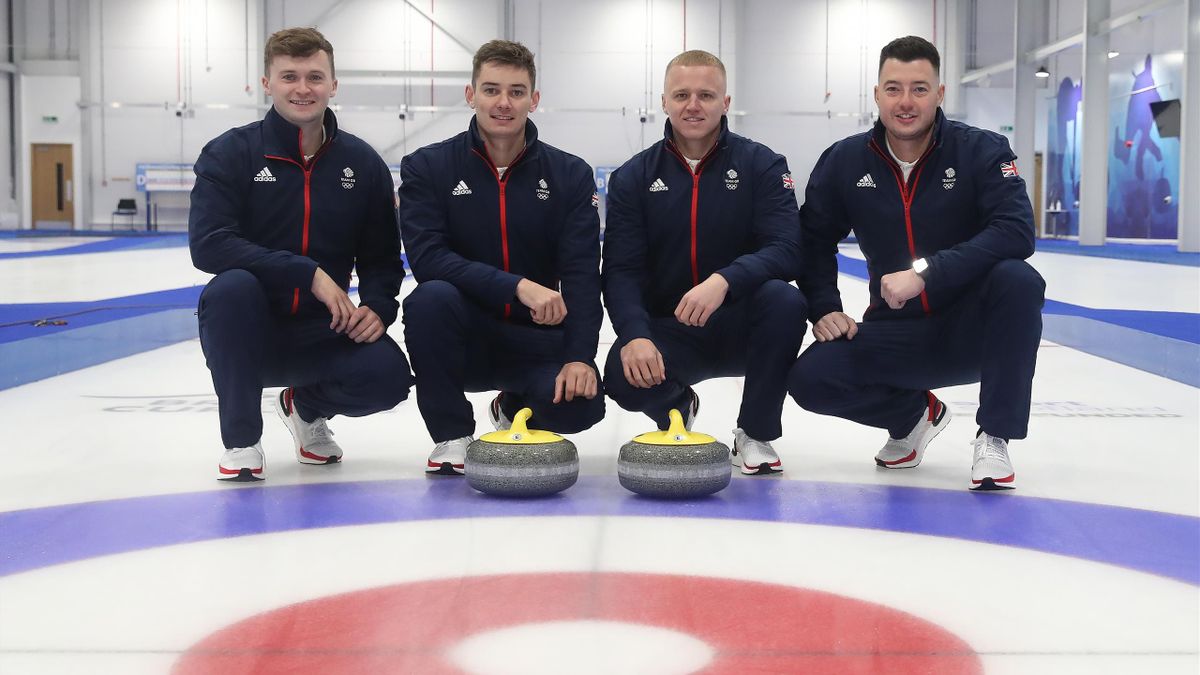 Bruce Mouat, Grant Hardie, Bobby Lammie and Hammy McMillan of Great Britain poses for a photo to mark the official announcement of the curling team selected for Team GB for the Beijing 2022 Winter Olympic Games at on October 14, 2021 in Stirling, Scotlan