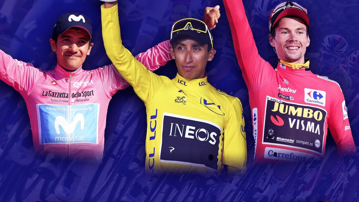 Richard Carapaz, Egan Bernal y Primoz Roglic, los últimos ganadores de Giro de Italia, Tour de Francia y Vuelta a España, todos en 2019