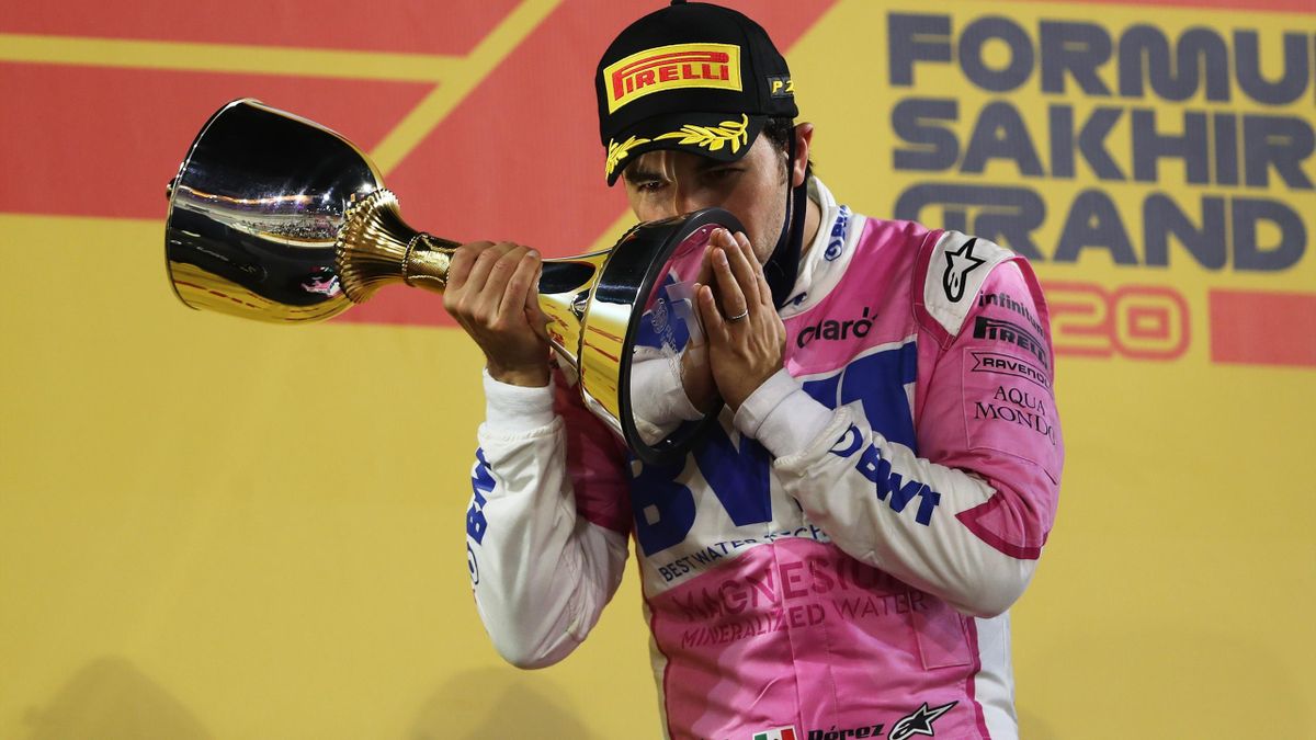 Sergio Perez celebrates