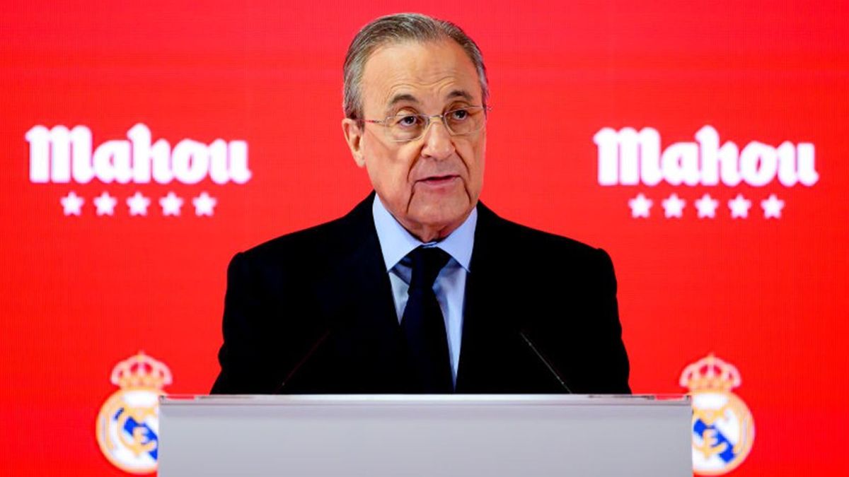 President of Real Madrid Florentino Perez attends during the signing of the sponsorship agreement between Real Madrid CF and Mahou 5 Estrellas at Santiago Bernabeu stadium on March 05, 2020 in Madrid
