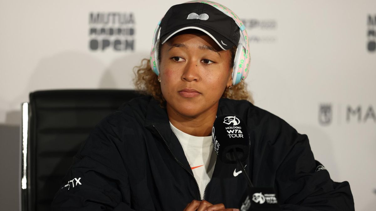 Naomi Osaka of Japan attends her press conference during the Mutua Madrid Open 2022 at La Caja Magica on May 01, 2022, in Madrid, Spain. (Photo By Oscar J. Barroso/Europa Press via Getty Images)