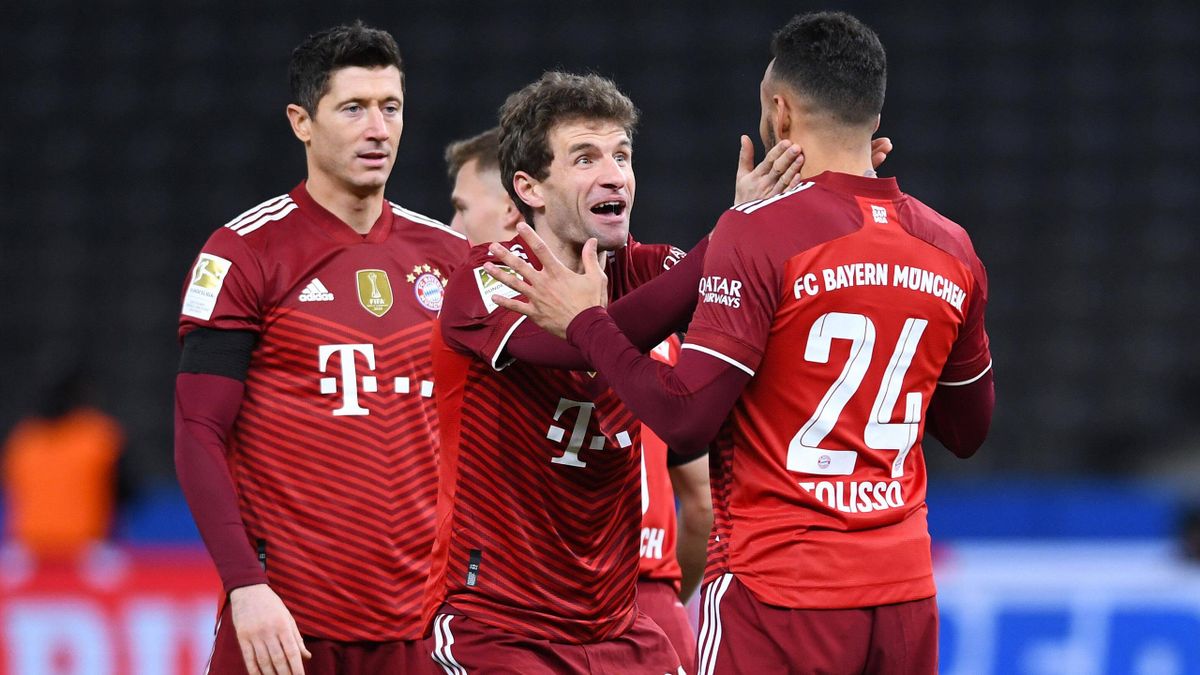 Robert Lewandowski, Thomas Müller und Corentin Tolisso - FC Bayern München