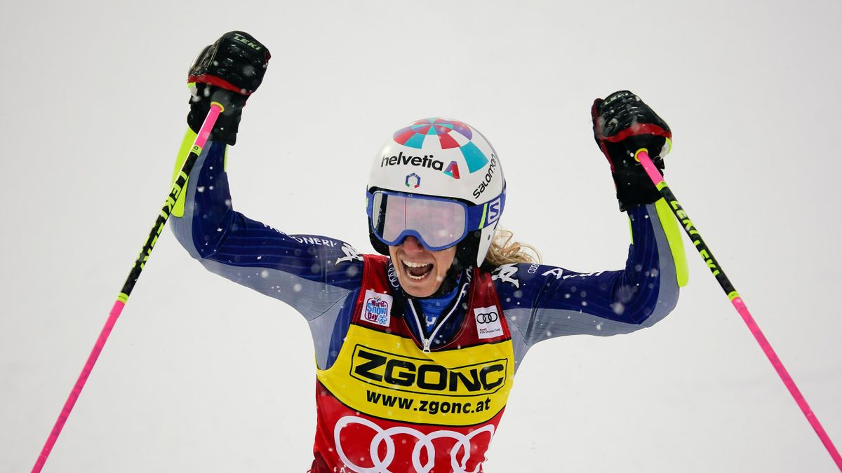 Marta Bassino of Italy takes 1st place during the Audi FIS Alpine Ski World Cup Women's Giant Slalom on December 12, 2020 in Courchevel, France.