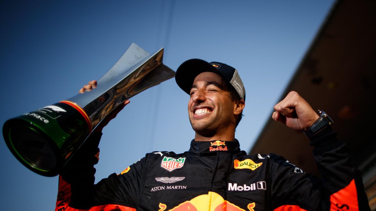 Race winner Daniel Ricciardo of Australia and Red Bull Racing celebrates after the Formula One Grand Prix of China at Shanghai International Circuit on April 15, 2018 in Shanghai, China