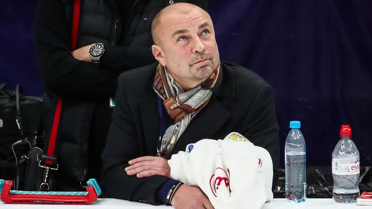 Figure skating coach Alexander Zhulin attends the rhythm dance event at the 2019 Rostelecom Cup, the fifth event of the 2019/20 ISU Grand Prix of Figure Skating, at the Megasport Arena