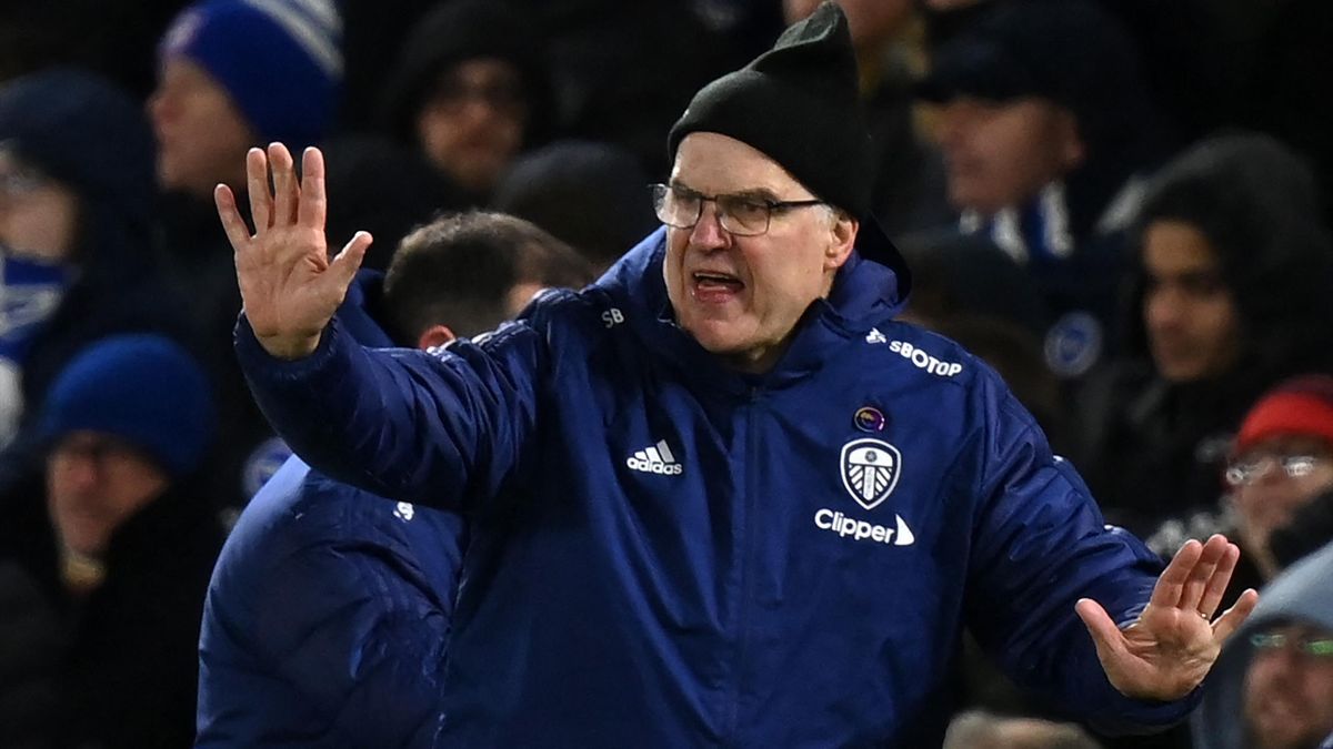 Leeds boss Marcelo Bielsa gestures on the touchline