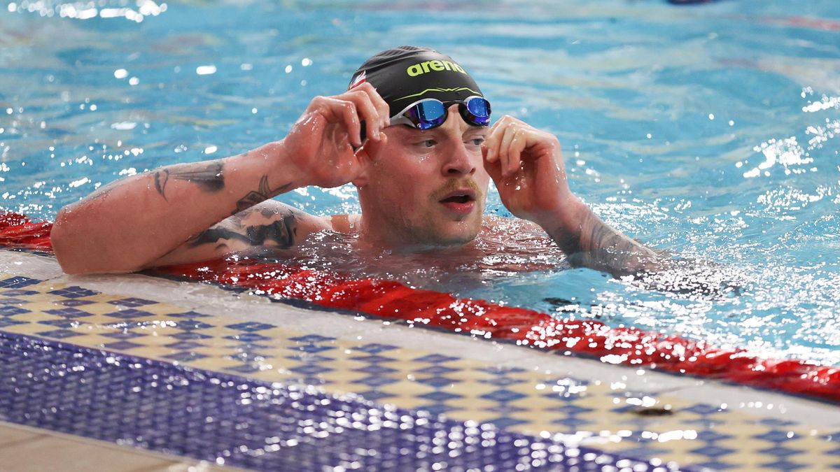 Adam Peaty after the Men's 100m Breaststroke Final during the British Swimming Glasgow Meet