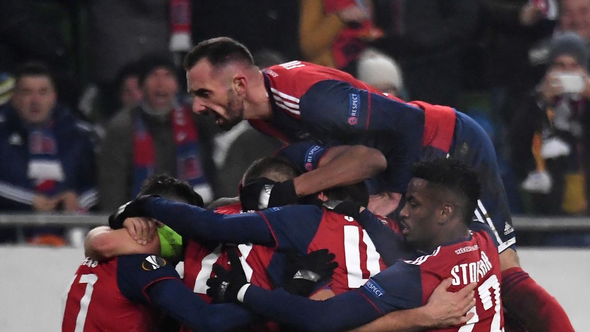 MOL Vidi's players celebrate after scoring a goal during the UEFA Europa League Group L football match between MOL Vidi FC and Chelsea on December 13, 2018 in Budapest.
