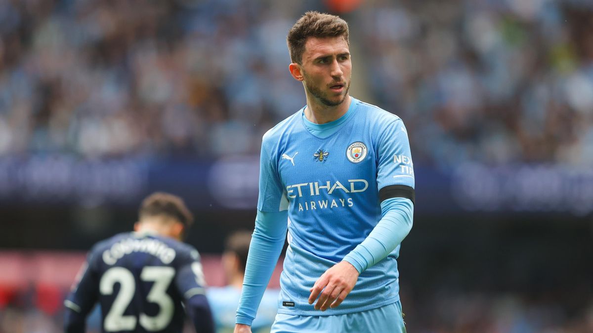 Aymeric Laporte of Manchester City during the Premier League match between Manchester City and Aston Villa at Etihad Stadium on May 22, 2022 in Manchester, England.