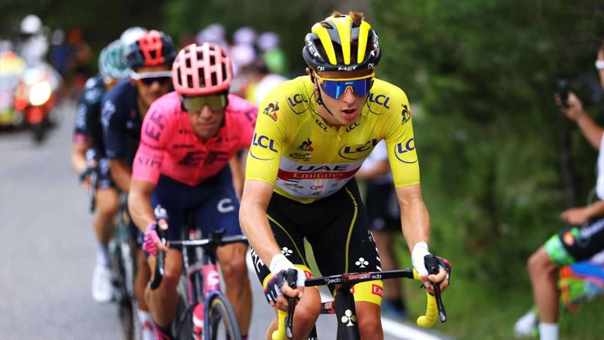 Pogacar durante la tappa di Andorra fa l'andatura davanti a Uran e Carapaz - Tour de France 2021
